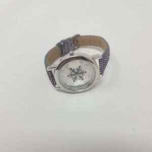 Snowflake Sparkly Purple Winter Holiday Themed Silver Bezel Large Number Watch